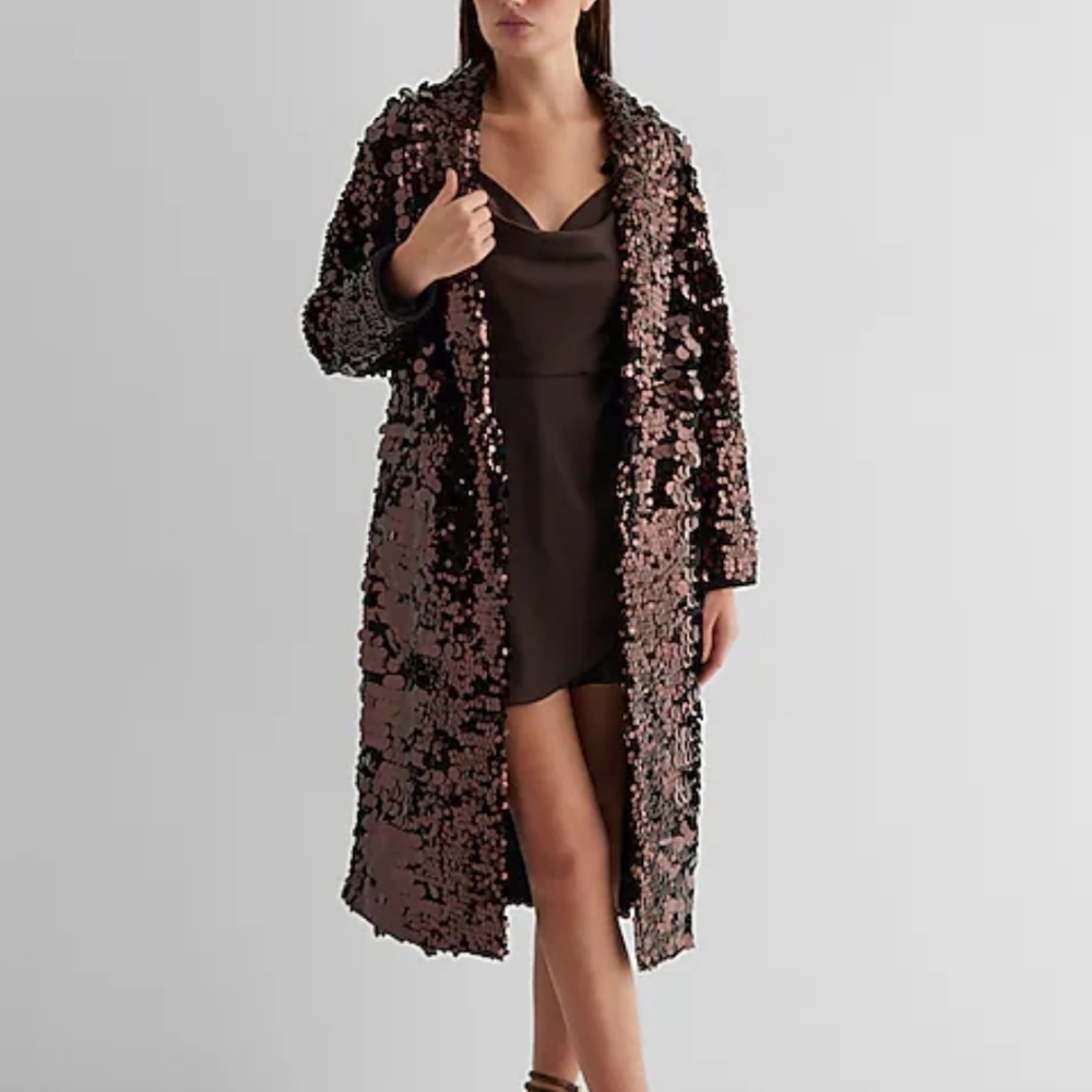 Brand new chocolate brown sequin one button light weight wool cool